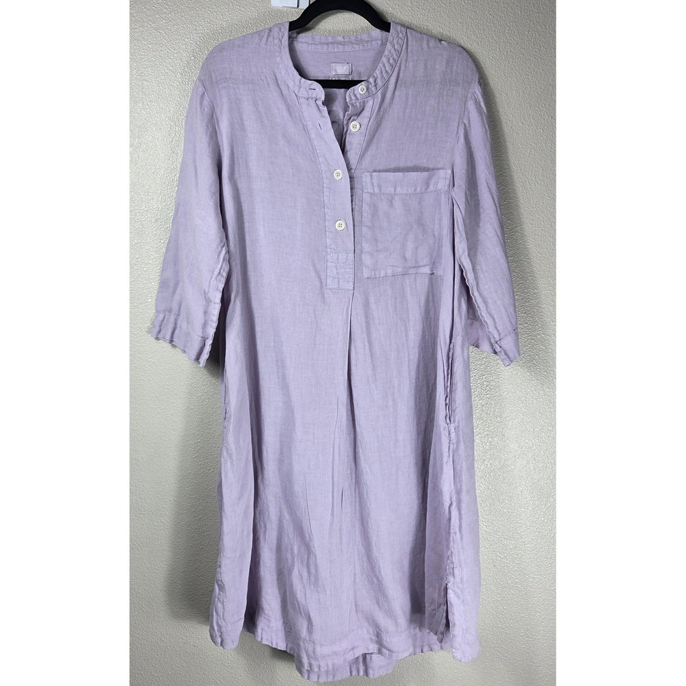 TOAST UK Linen Midi Dress Women's M Lilac Purple Tunic Pockets 3/4 Sleeve